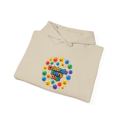 Celebrate Every Day Hoodie — Colorful Emoji Celebration Graphic Printify