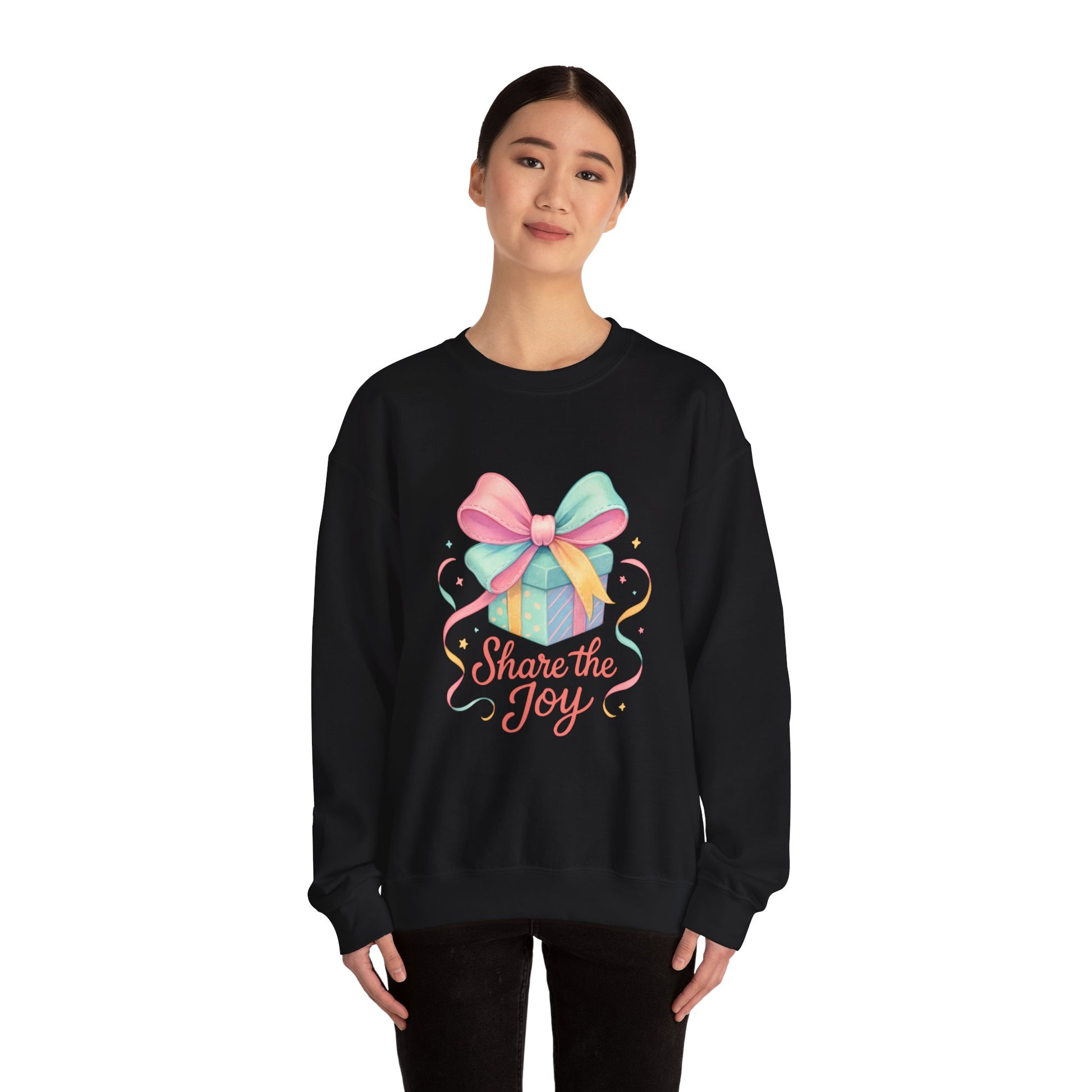 Crewneck Sweatshirt — 'Share the Joy' Pastel Gift Graphic Printify