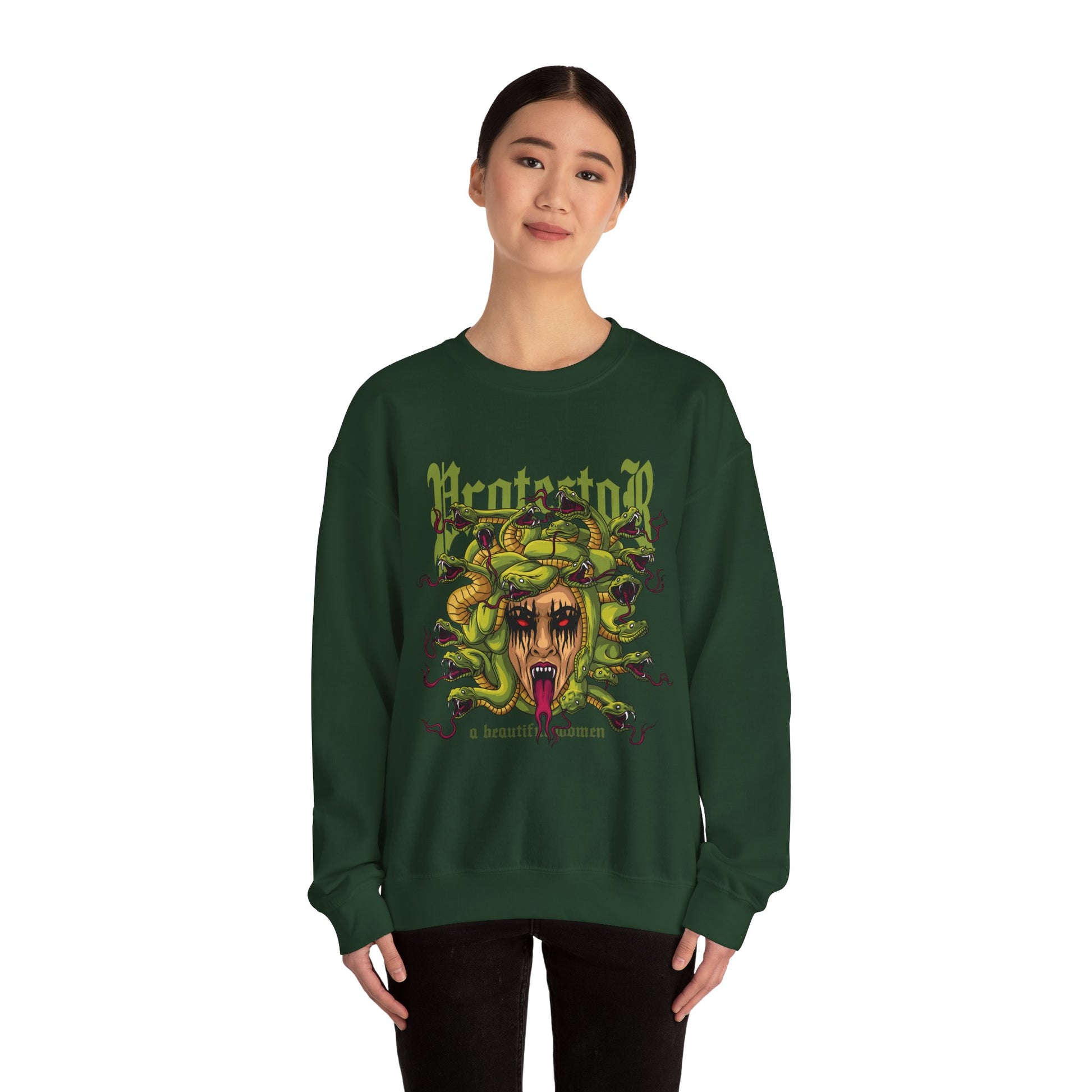 Medusa Graphic Sweatshirt — 'Protestor' Horror Myth Printify
