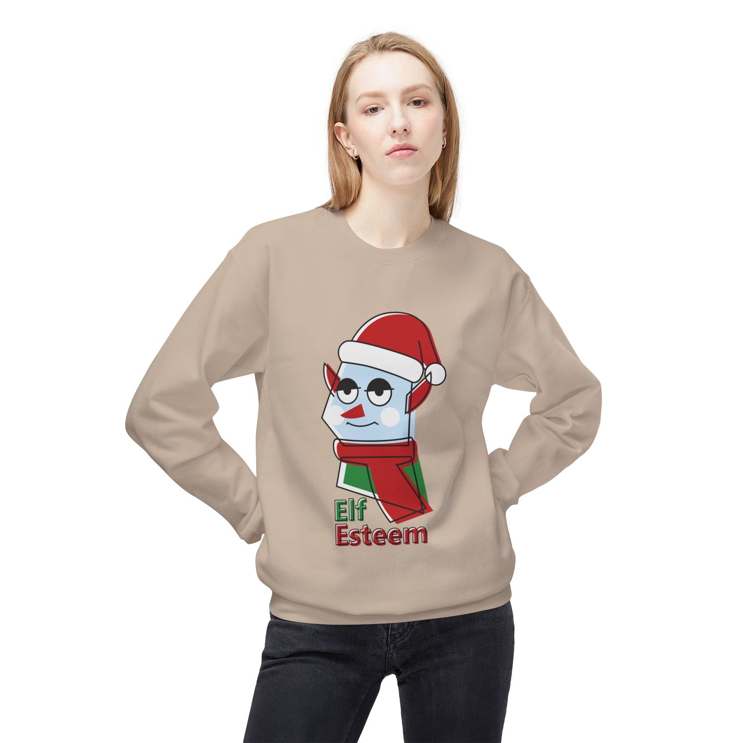 Elf Esteem Crewneck Sweatshirt — Funny Retro Holiday Christmas Sweater Printify