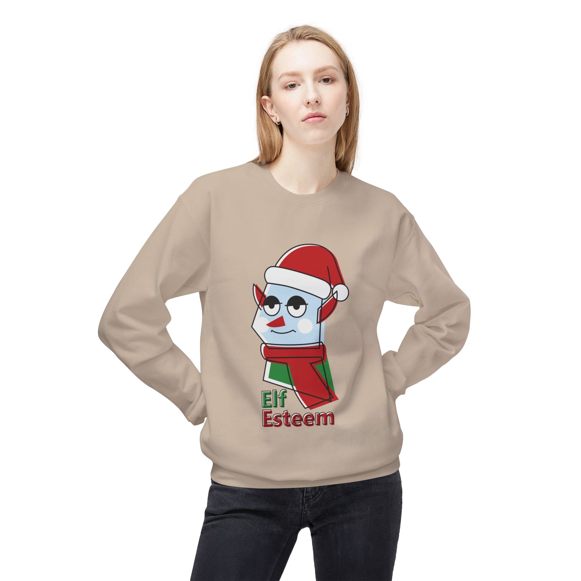 Elf Esteem Crewneck Sweatshirt — Funny Retro Holiday Christmas Sweater Printify