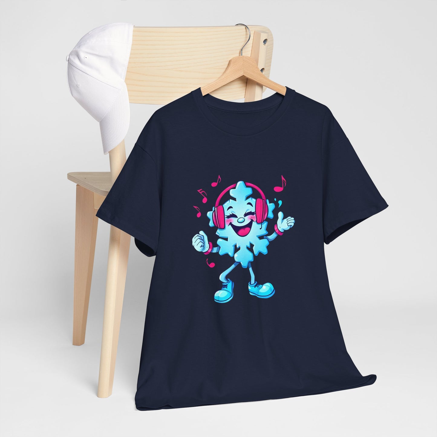 Music Lover Graphic Tee — Happy Snowflake Headphones Character Shirt Printify