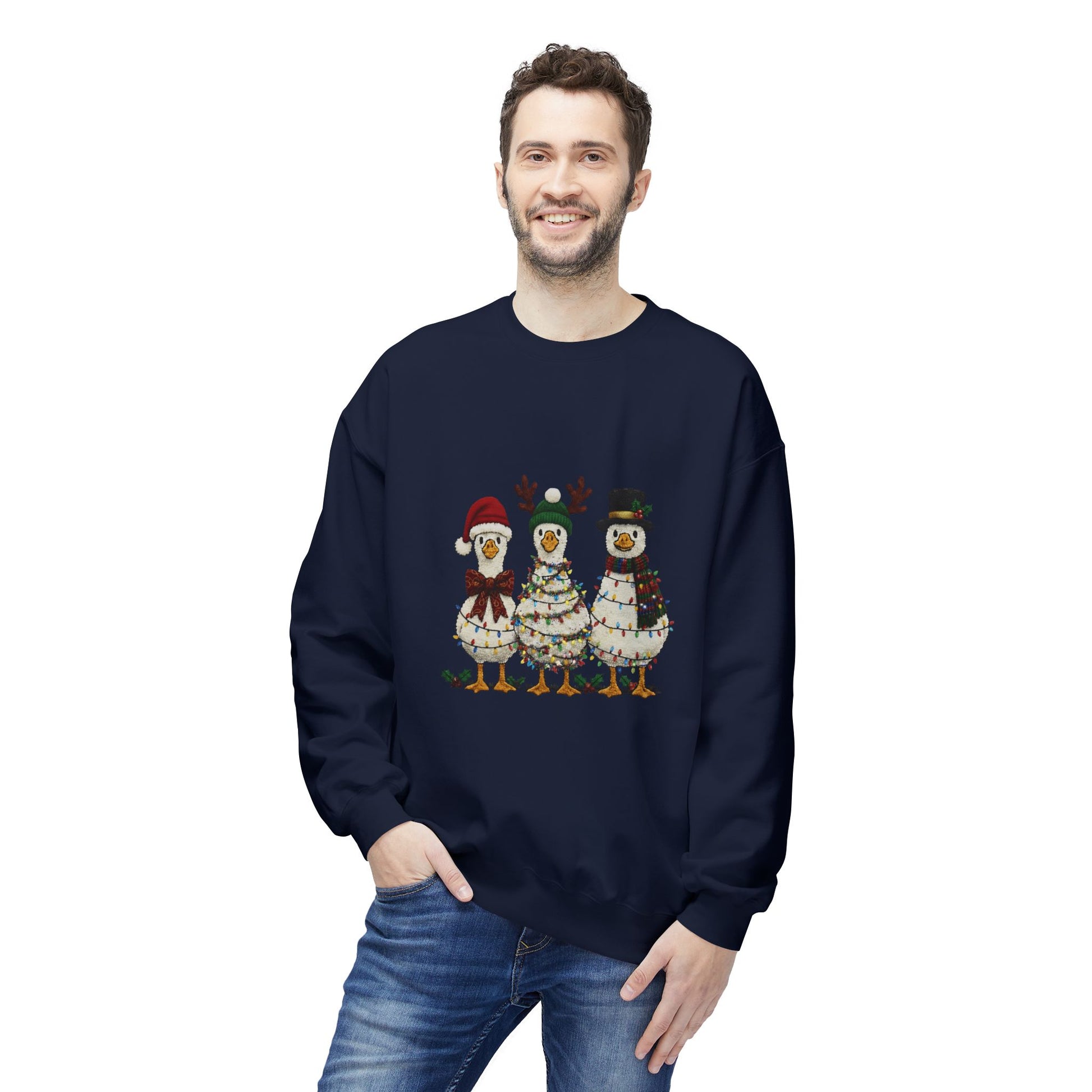 Christmas Duck Family Sweatshirt — Festive Holiday Trio Crewneck Printify