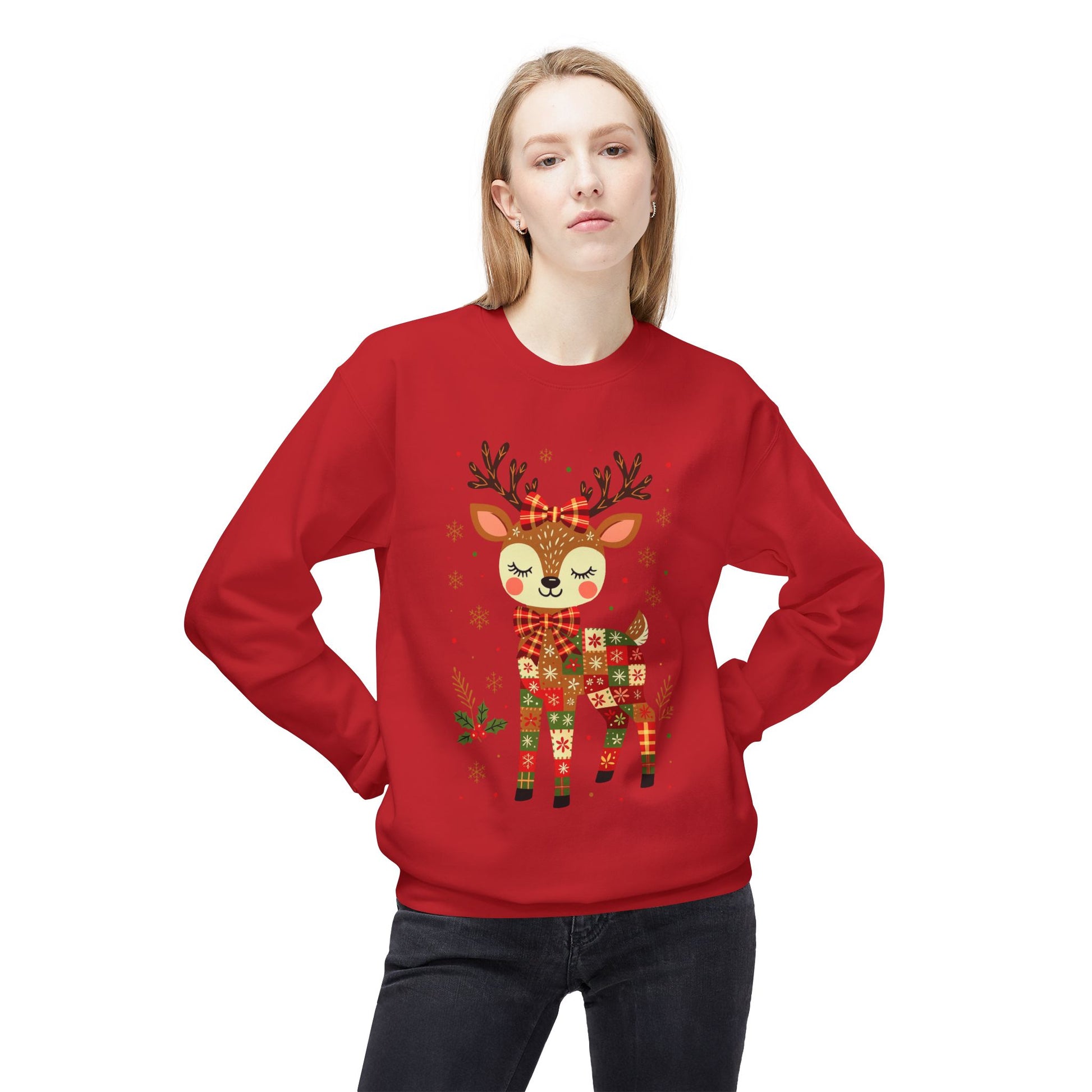 Christmas Patchwork Reindeer Sweatshirt Printify