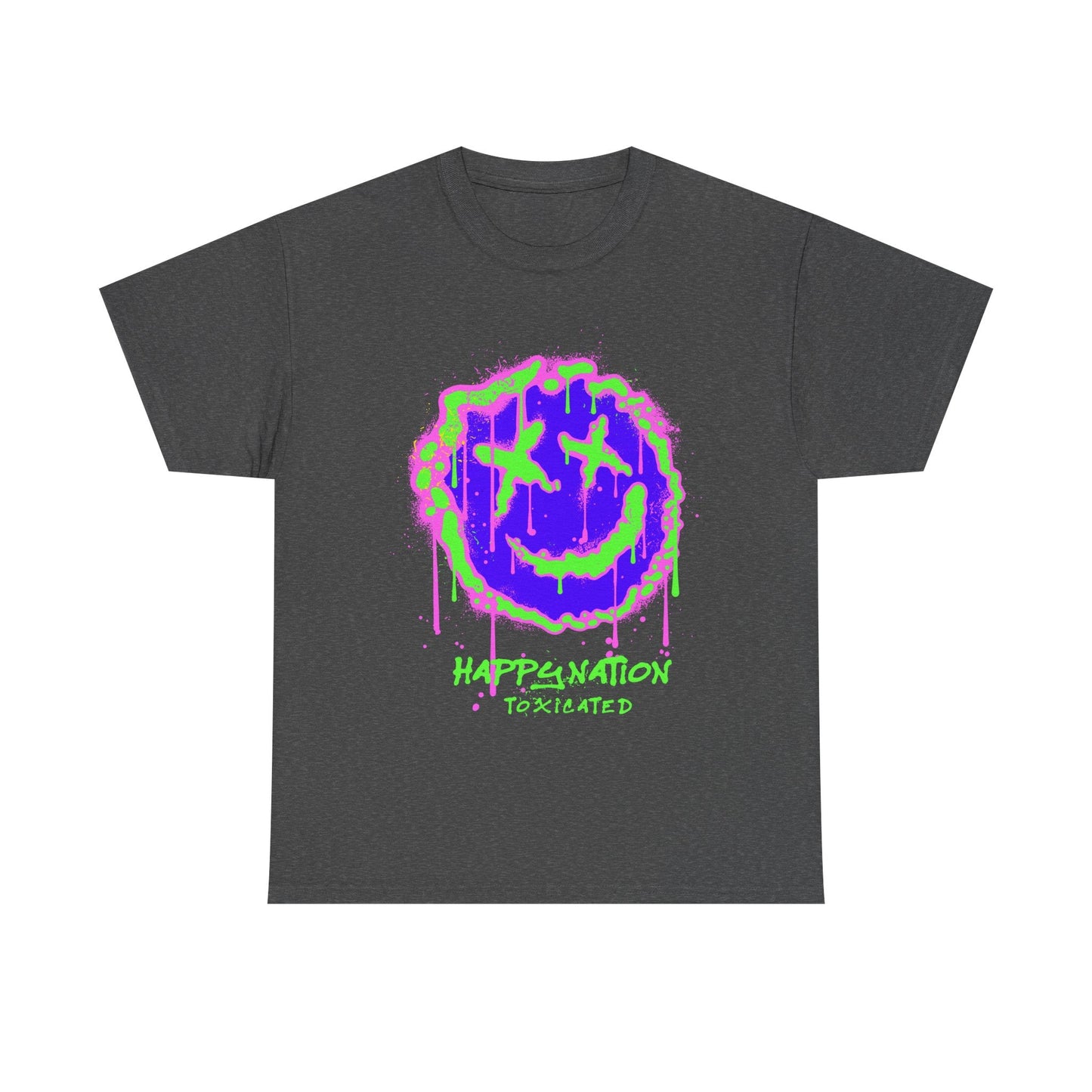 Tee — Neon Drip Smiley "Happynation Toxicated" Graphic T-shirt Printify