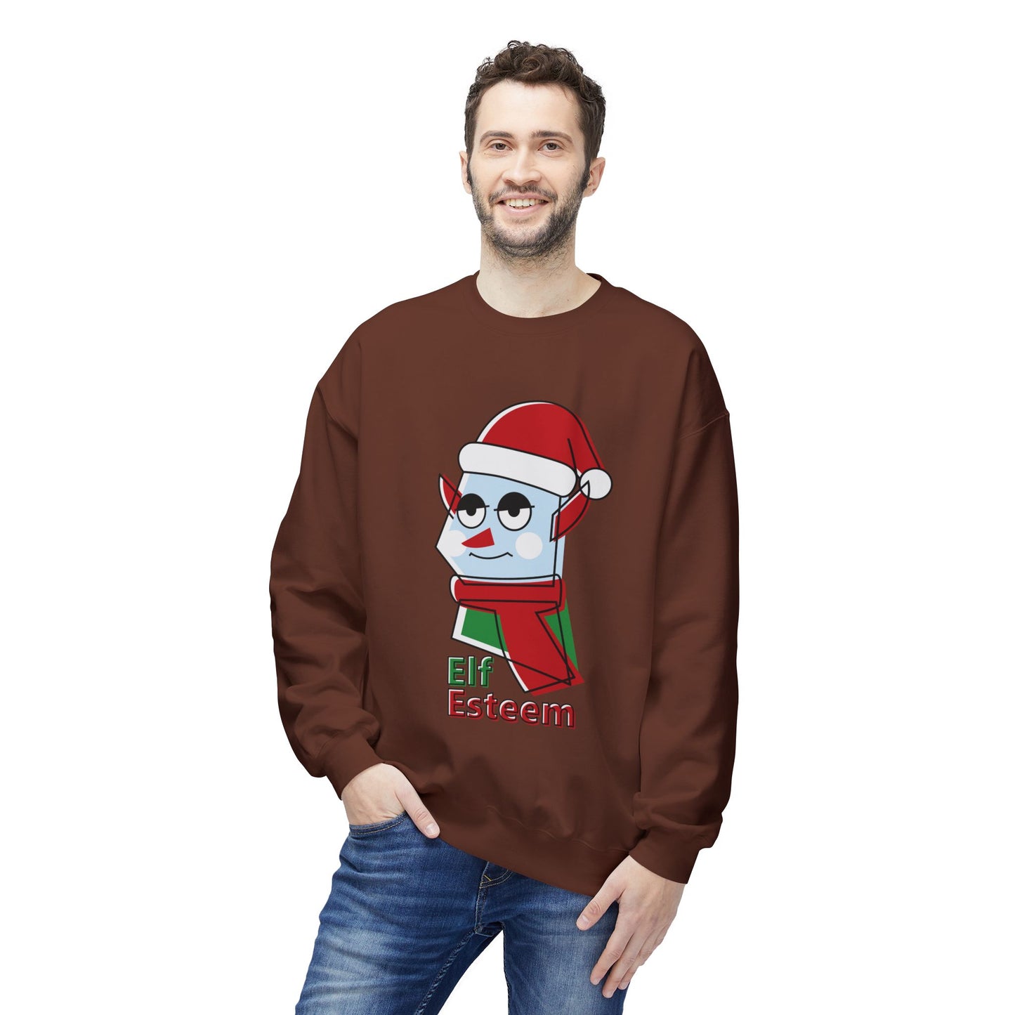 Elf Esteem Crewneck Sweatshirt — Funny Retro Holiday Christmas Sweater Printify