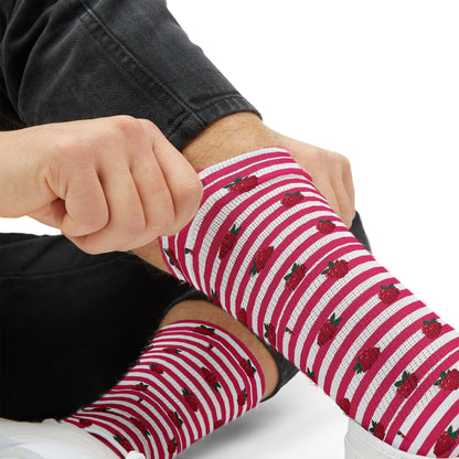 Heart Stripe Socks — Pink Valentine Sublimation Crew Socks Printify