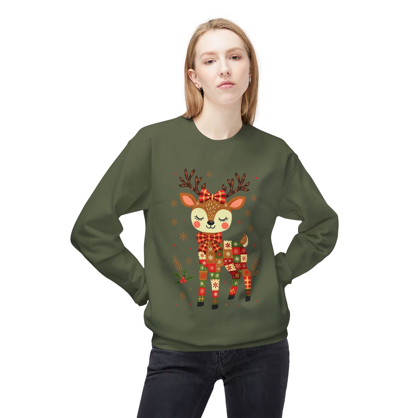 Christmas Patchwork Reindeer Sweatshirt Printify