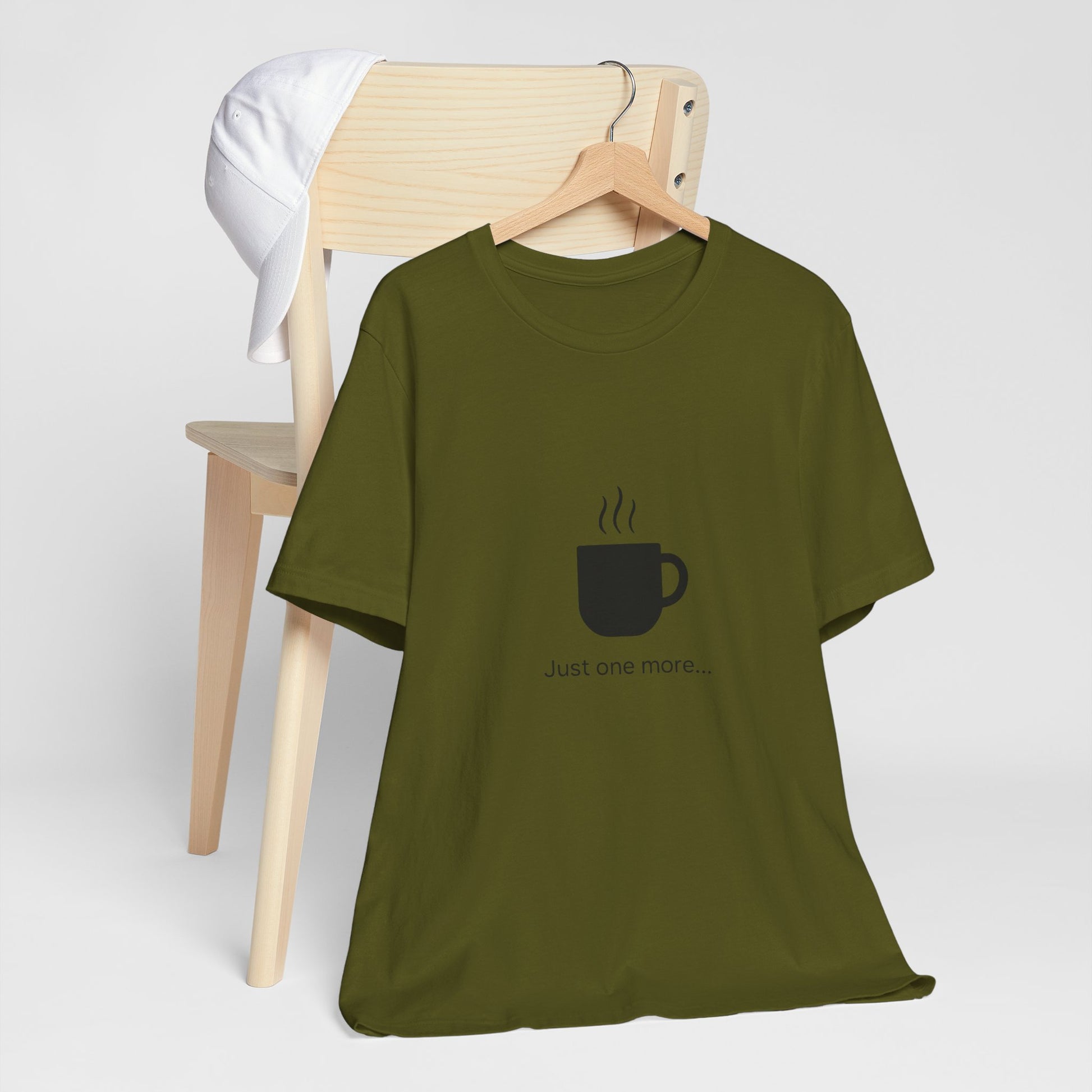 Coffee Tee — "Just One More..." Minimalist Coffee T-Shirt