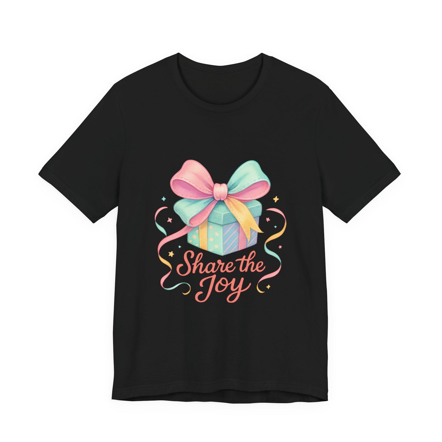 Share the Joy Gift Tee — Pastel Present Graphic T-Shirt Printify