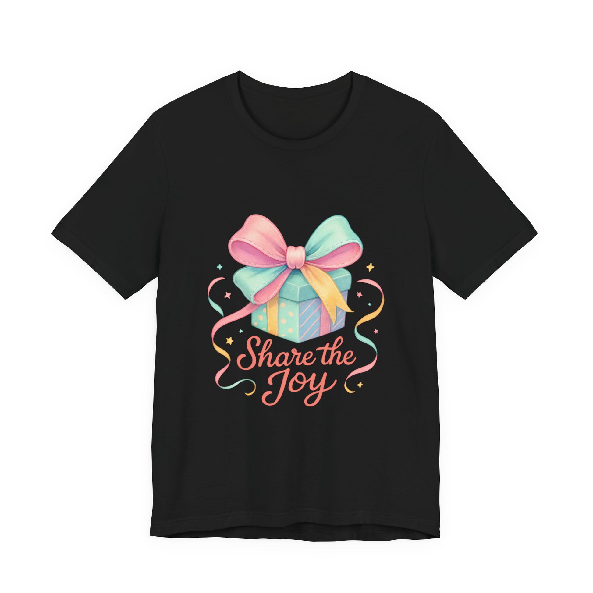 Share the Joy Gift Tee — Pastel Present Graphic T-Shirt Printify