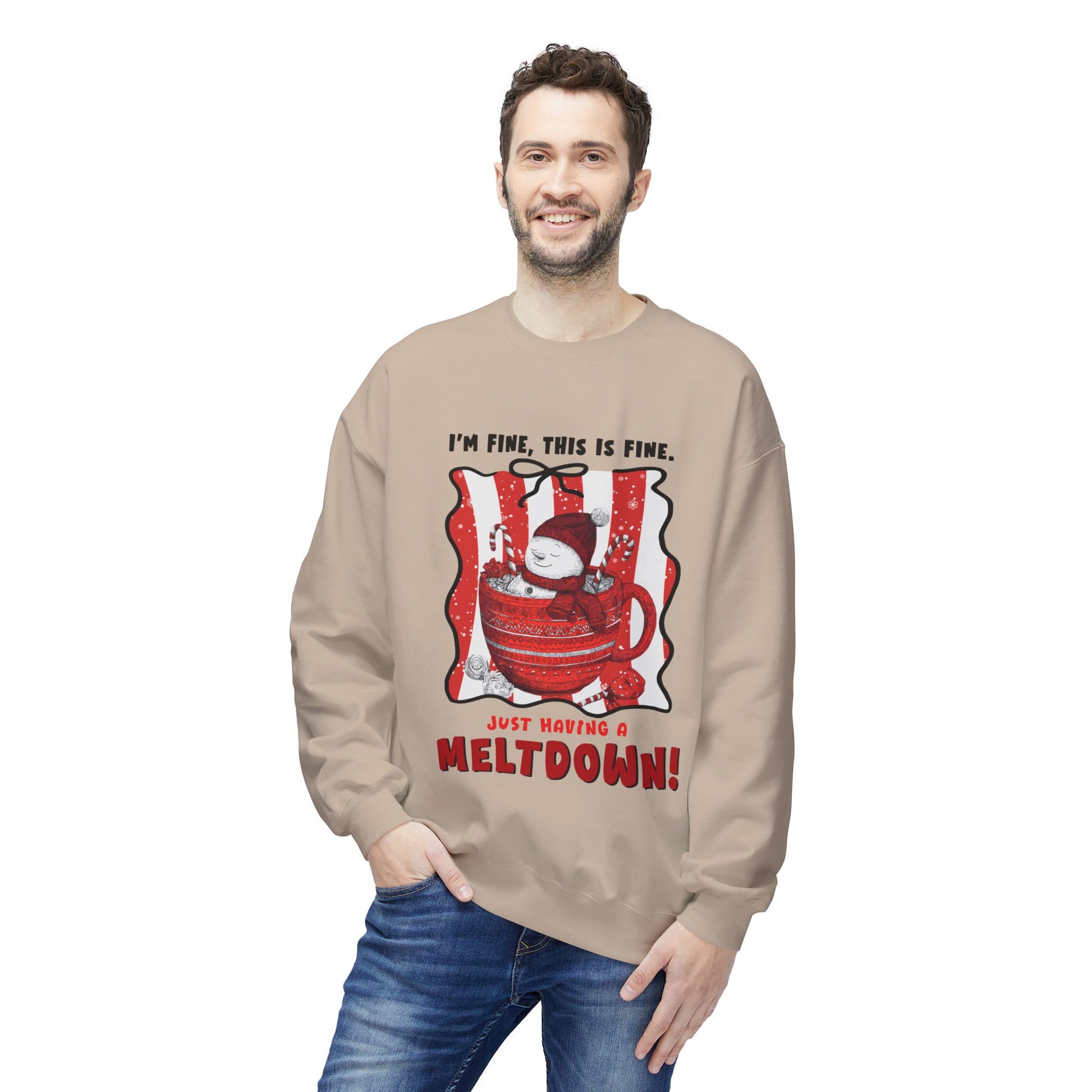 Sweatshirt — "I’m Fine, This Is Fine" Melting Penguin Crewneck Printify