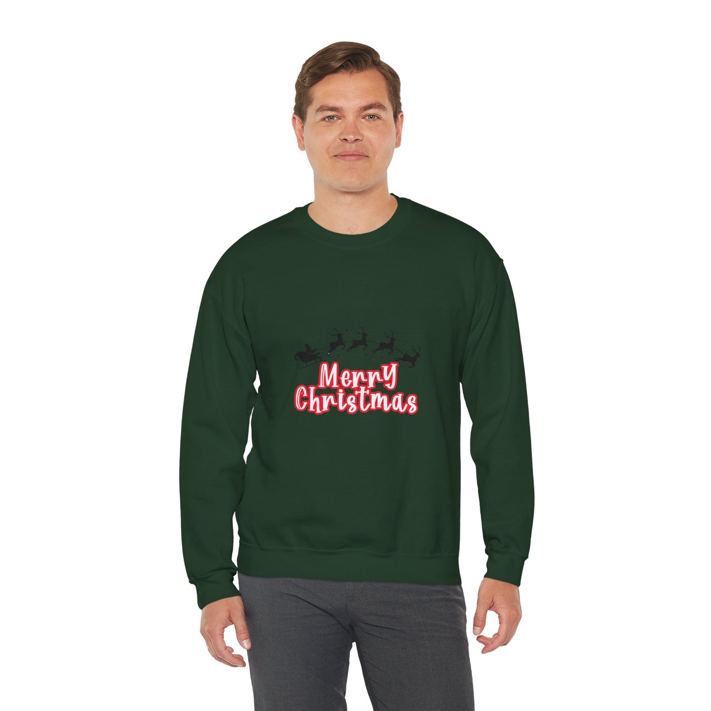 Christmas Crewneck Sweatshirt - 'Merry Christmas' Santa Sleigh Holiday Sweatshirt Printify