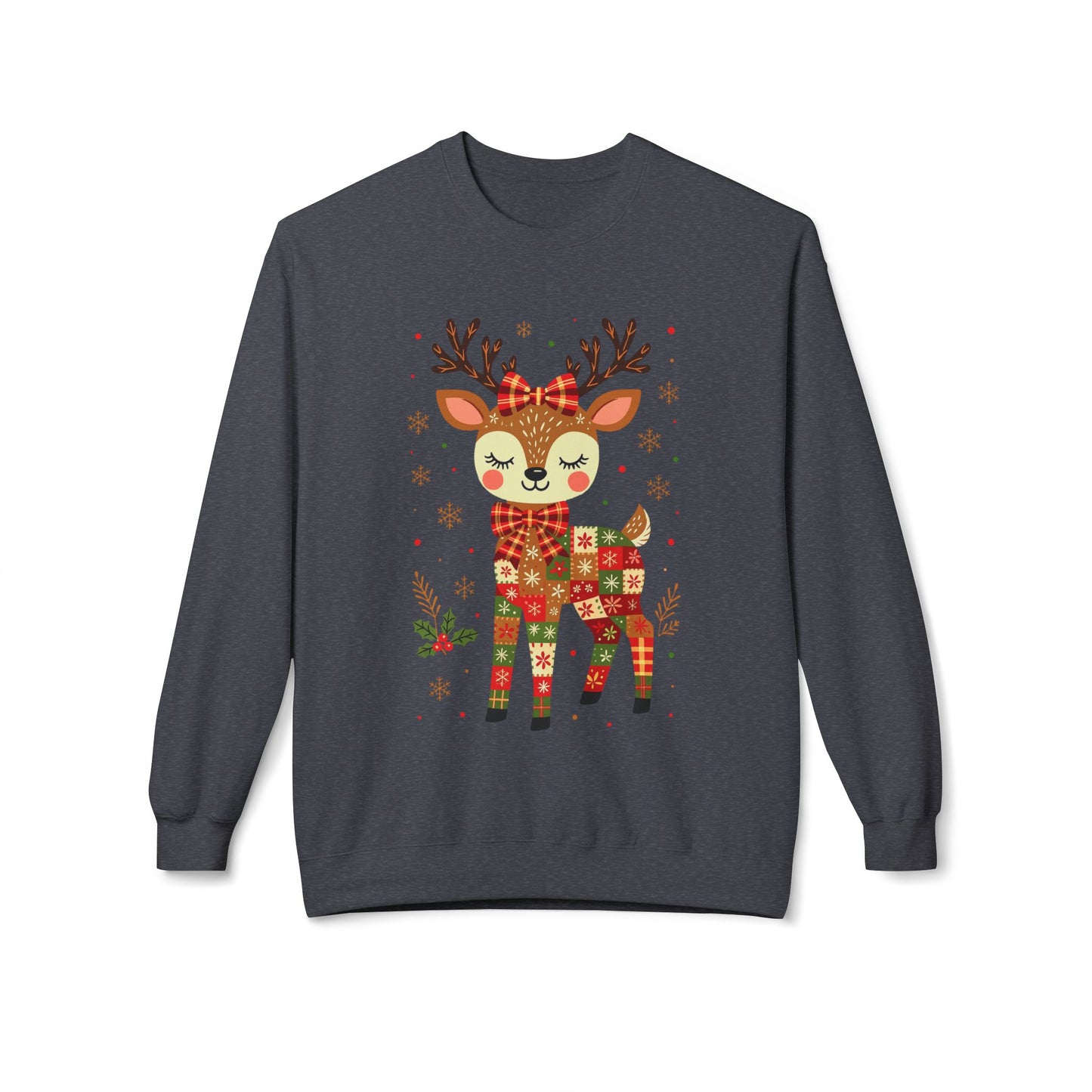 Christmas Patchwork Reindeer Sweatshirt Printify