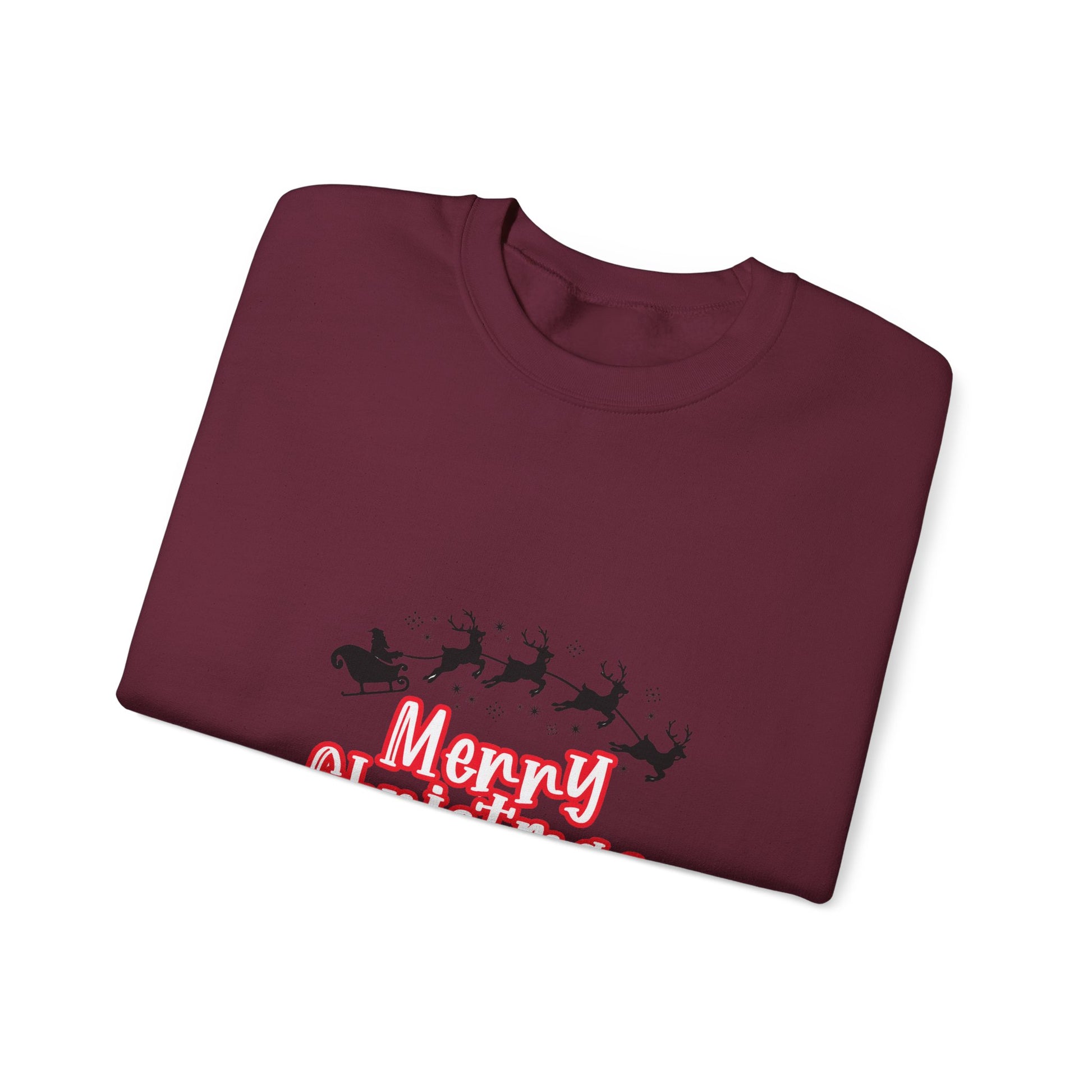 Christmas Crewneck Sweatshirt - 'Merry Christmas' Santa Sleigh Holiday Sweatshirt Printify