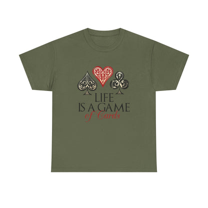 Life Is a Game of Cards Graphic Tee — Poker Suit Heart Spade Club Diamond T-Shirt Printify