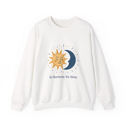 Sun and Moon Crewneck Sweatshirt — "In Harmony We Shine" Cozy Astrology Pullover Printify
