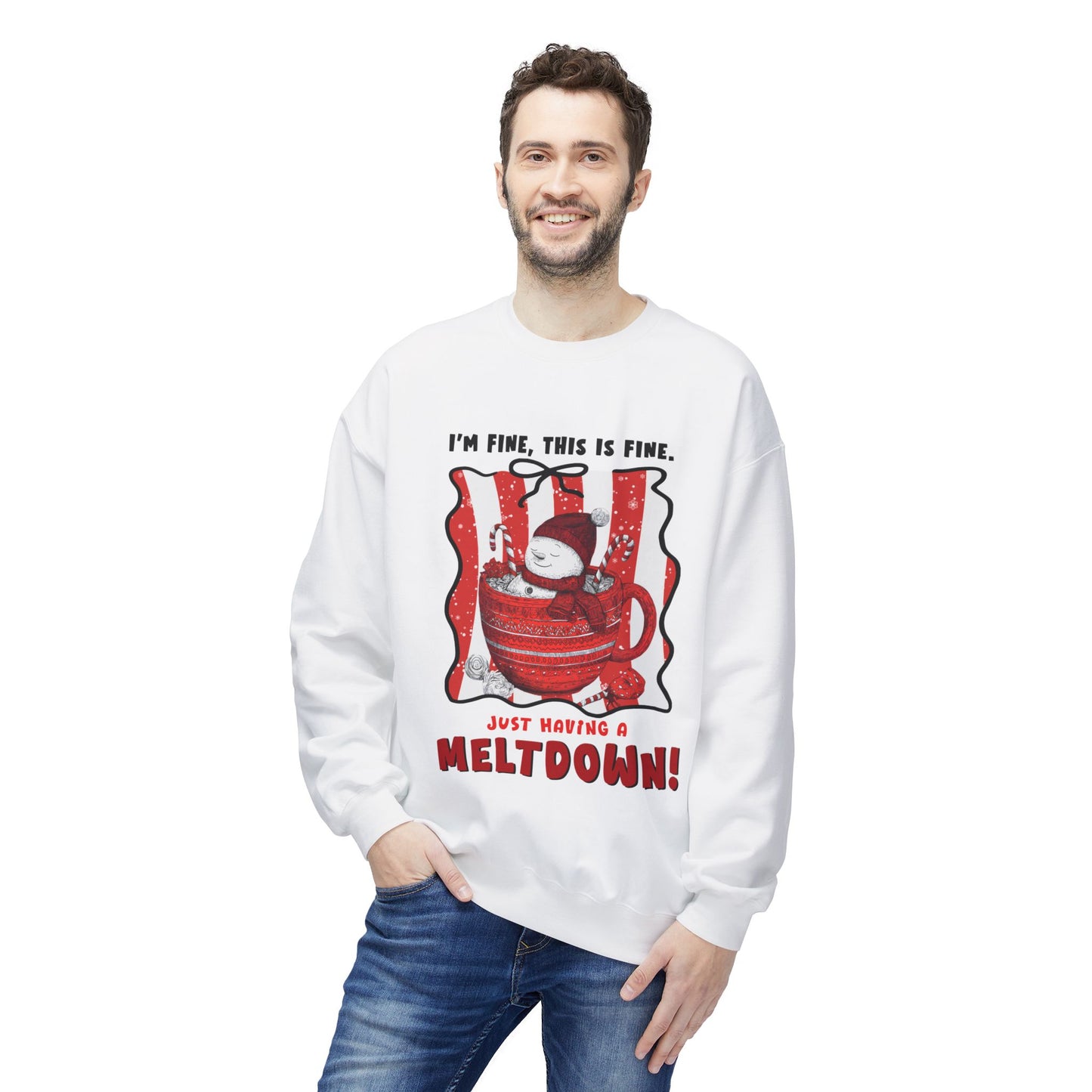 Sweatshirt — "I’m Fine, This Is Fine" Melting Penguin Crewneck Printify