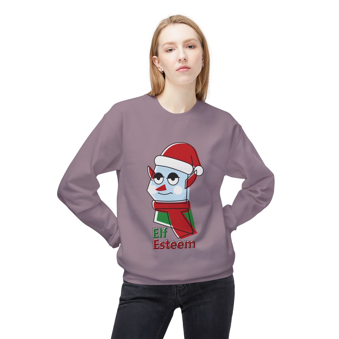 Elf Esteem Crewneck Sweatshirt — Funny Retro Holiday Christmas Sweater Printify