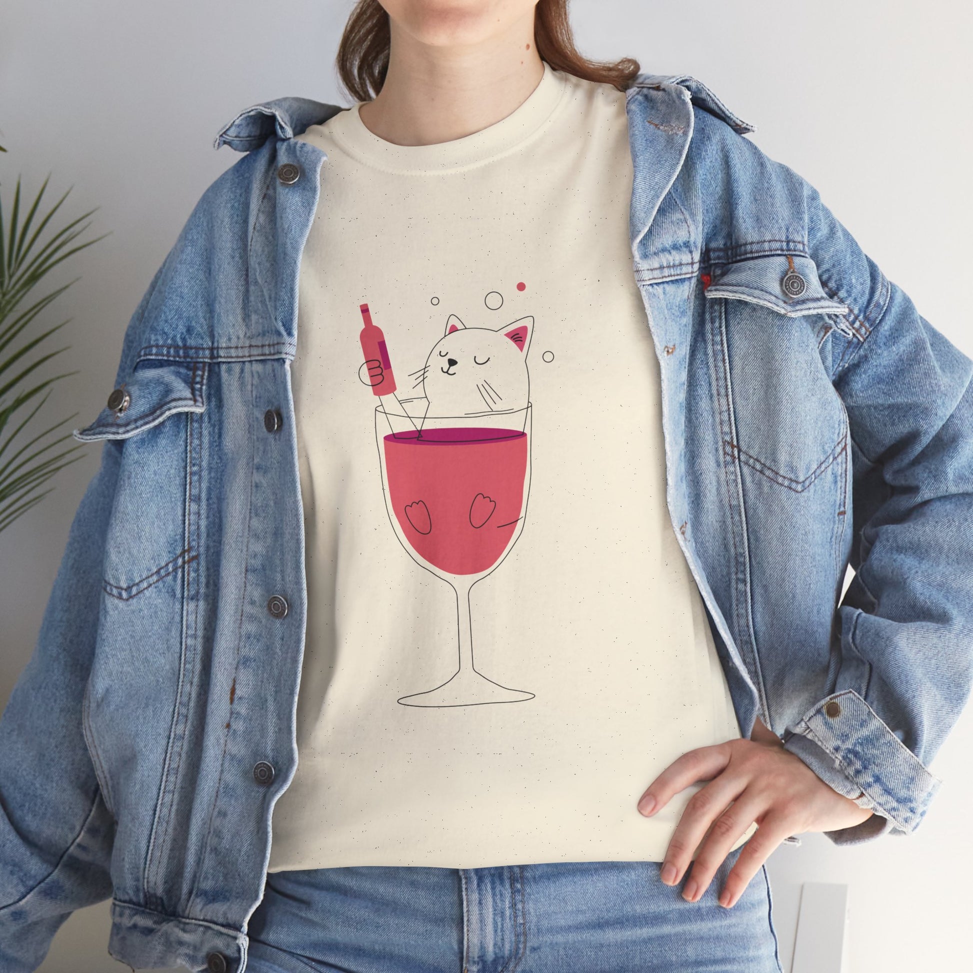 Wine Glass Cat T-Shirt — Cute Cat in a Wine Glass Graphic Tee Printify