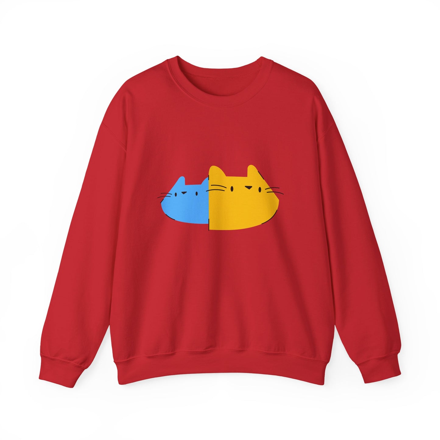 Cat Split Face Crewneck Sweatshirt – Cute Blue & Yellow Cat Graphic Printify