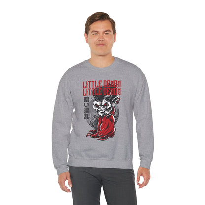 Little Demon Crewneck Sweatshirt — Gothic Oni Skull Pullover Printify