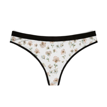Floral Lace-Trim Thong Panties — Vintage Rose Print Women’s Underwear