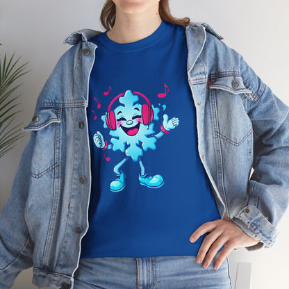 Music Lover Graphic Tee — Happy Snowflake Headphones Character Shirt Printify