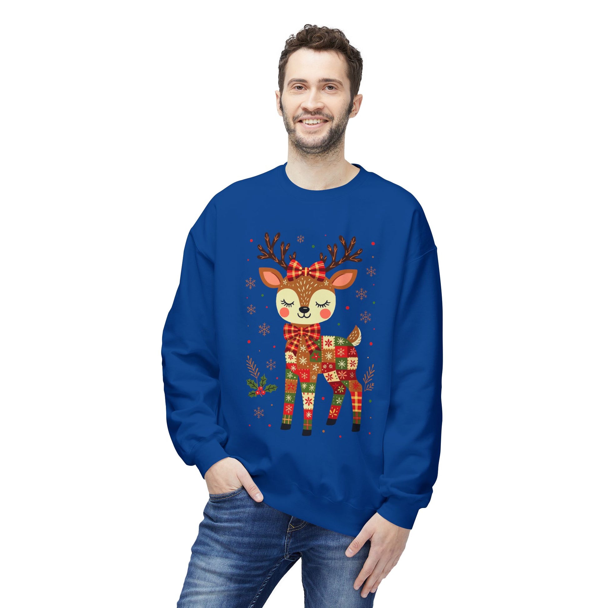 Christmas Patchwork Reindeer Sweatshirt Printify