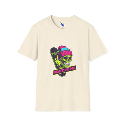Skate or Die Skull T-Shirt — Neon Skateboard Graphic Tee Printify