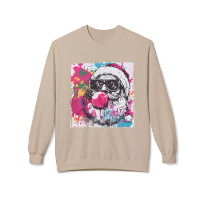 Skull Santa Bubblegum Sweatshirt – Colorful Holiday Graphic Crewneck Printify