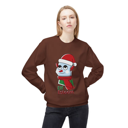 Elf Esteem Crewneck Sweatshirt — Funny Retro Holiday Christmas Sweater Printify