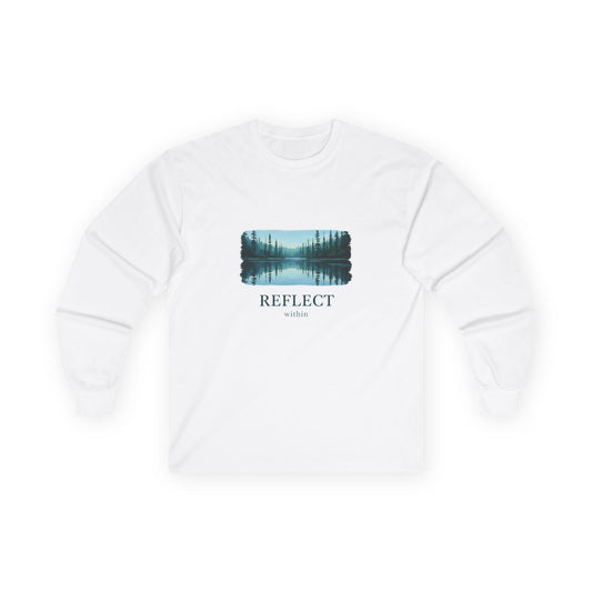 Reflect Lake Long Sleeve Tee — Scenic Nature Graphic T-shirt