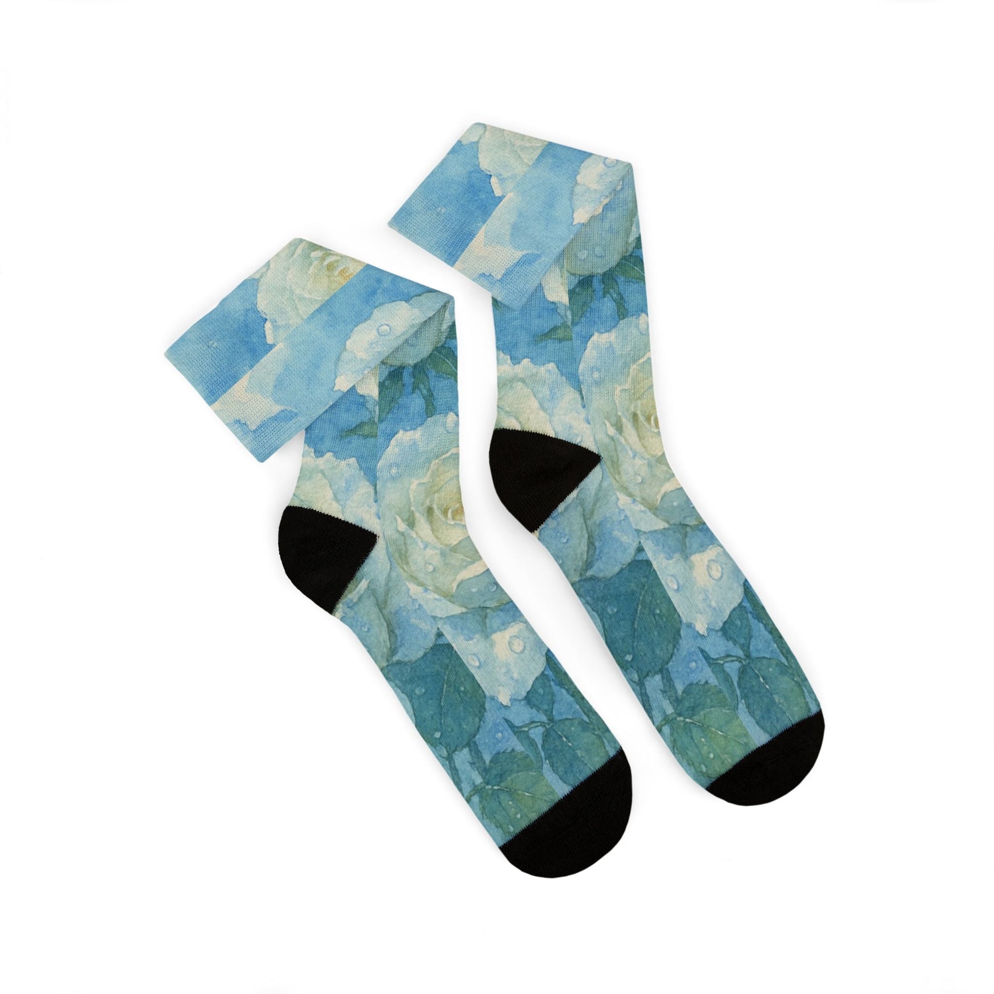Floral Blue Rose Sublimation Socks — Artistic Vintage Garden Crew Socks Printify