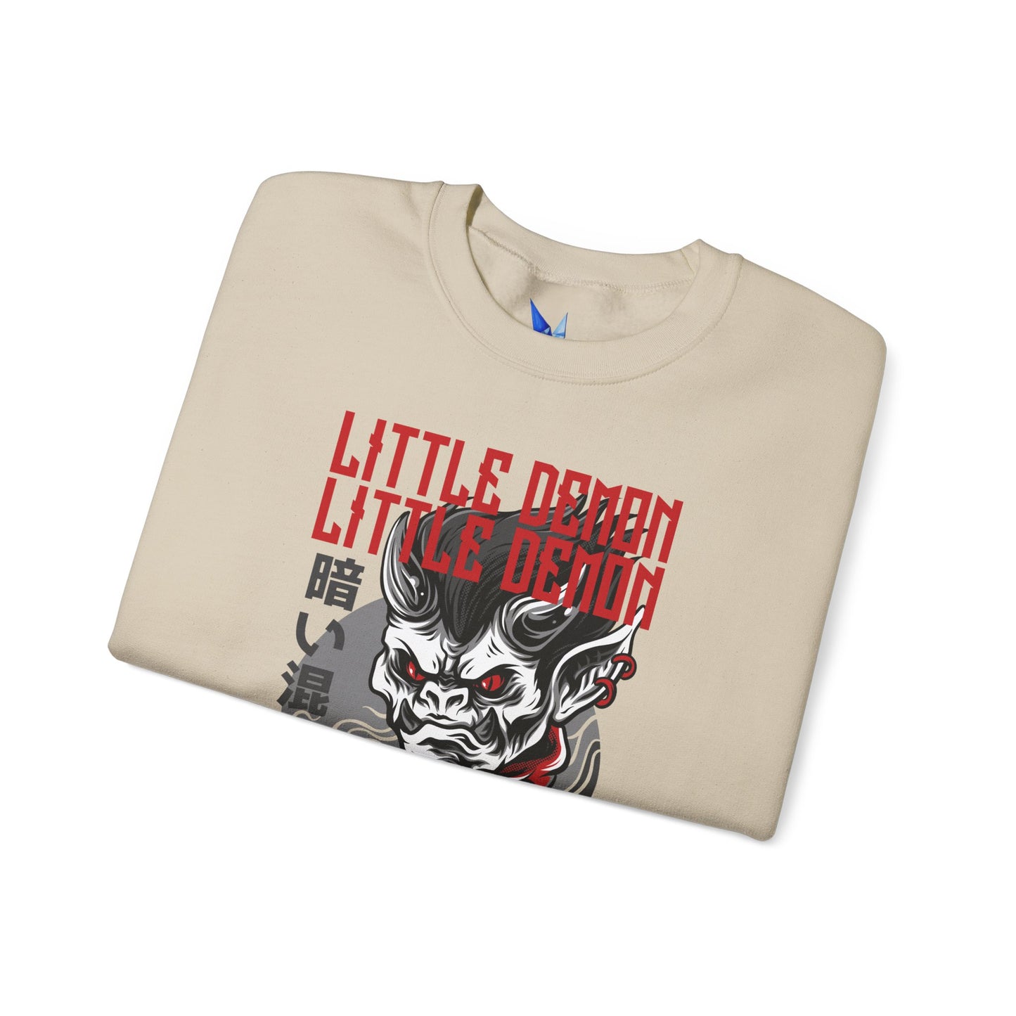 Little Demon Crewneck Sweatshirt — Gothic Oni Skull Pullover Printify