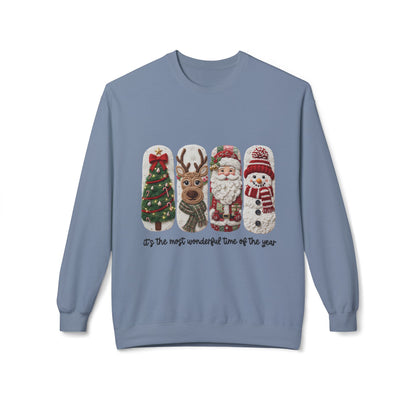 Christmas Crewneck Sweatshirt — Festive Tree Reindeer Santa Snowman Design Printify