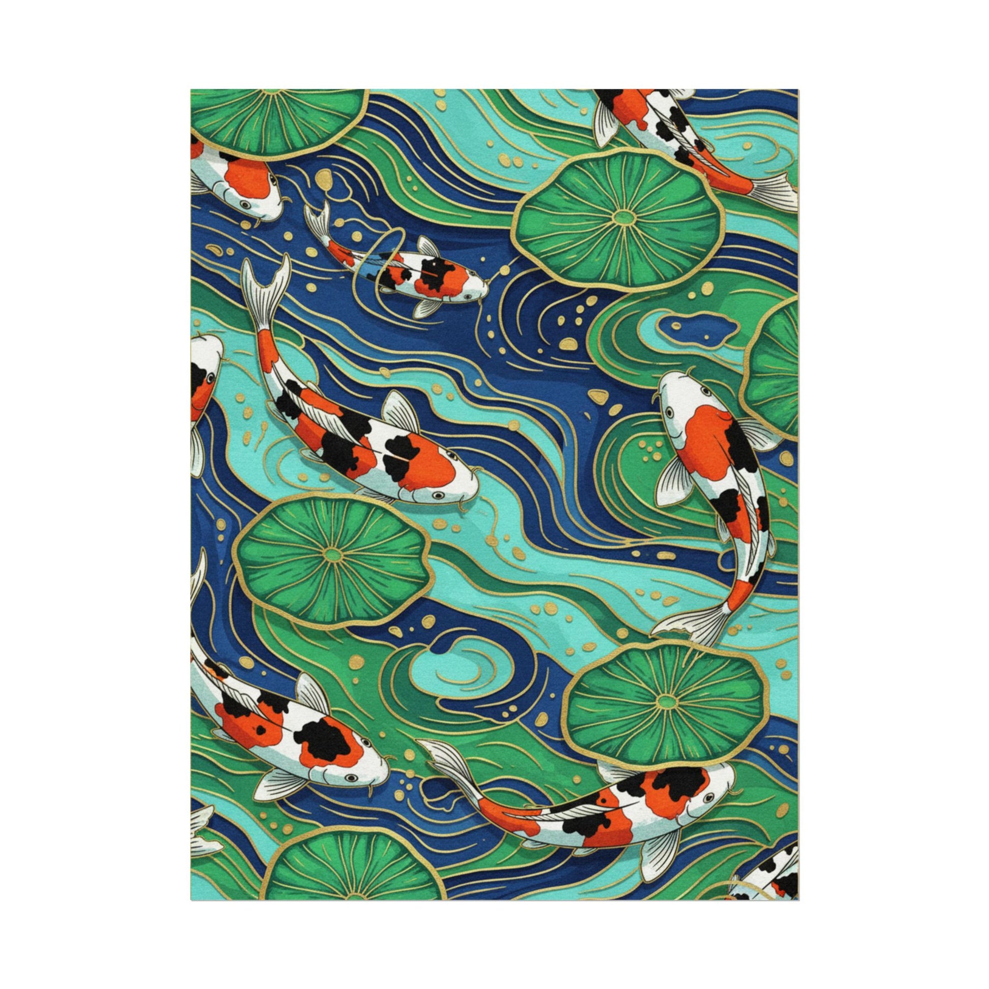 Koi Pond Wall Art Poster — Rolled Wall Print with Koi Fish & Lily Pads Printify