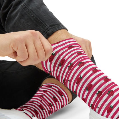 Heart Stripe Socks — Pink Valentine Sublimation Crew Socks Printify