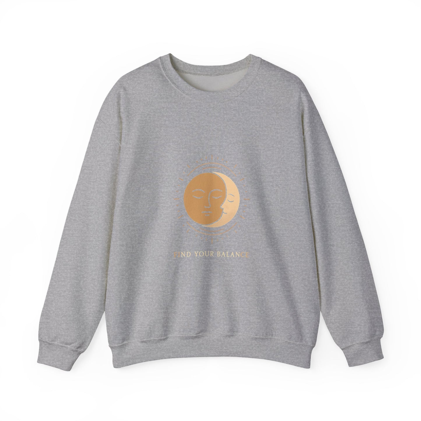 Minimalist Sun & Moon Face Crewneck Sweatshirt — Calm Vibes, Spiritual Graphic Printify