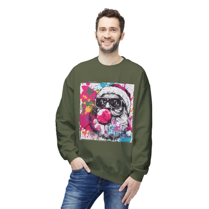 Skull Santa Bubblegum Sweatshirt – Colorful Holiday Graphic Crewneck Printify