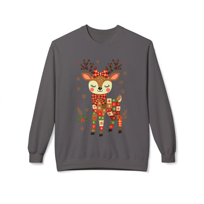 Christmas Patchwork Reindeer Sweatshirt Printify