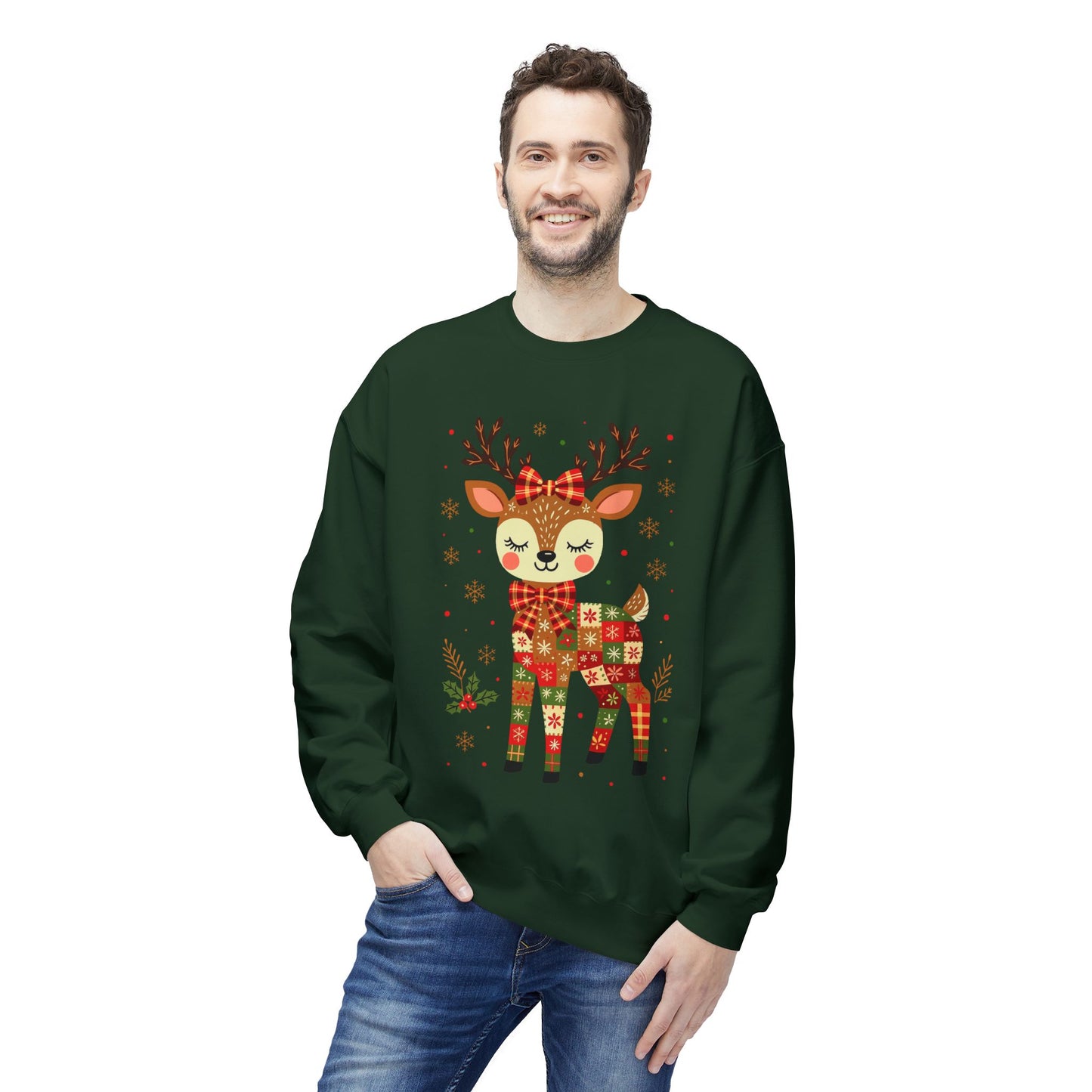 Christmas Patchwork Reindeer Sweatshirt Printify