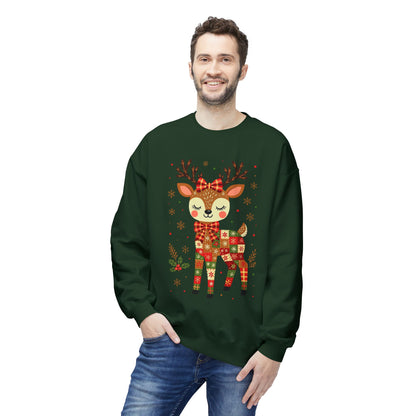 Christmas Patchwork Reindeer Sweatshirt Printify