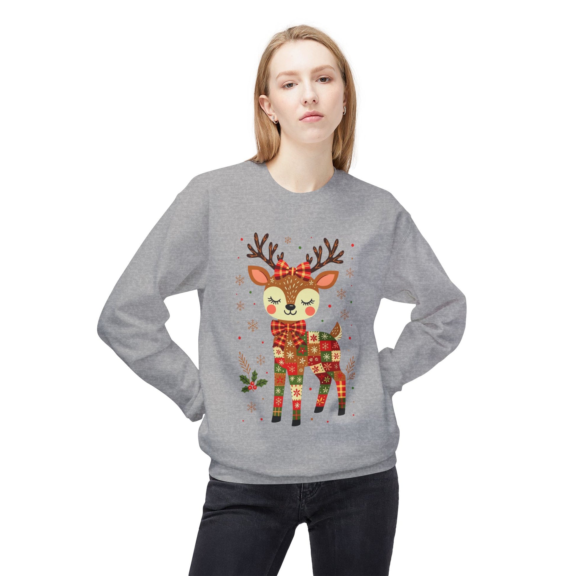 Christmas Patchwork Reindeer Sweatshirt Printify