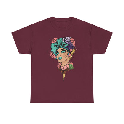 Surreal Floral Portrait T-Shirt — Colorful Woman Head Art Tee Printify