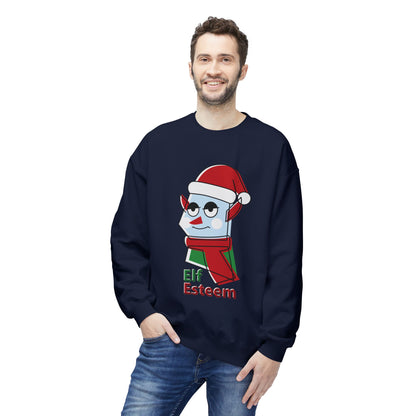 Elf Esteem Crewneck Sweatshirt — Funny Retro Holiday Christmas Sweater Printify