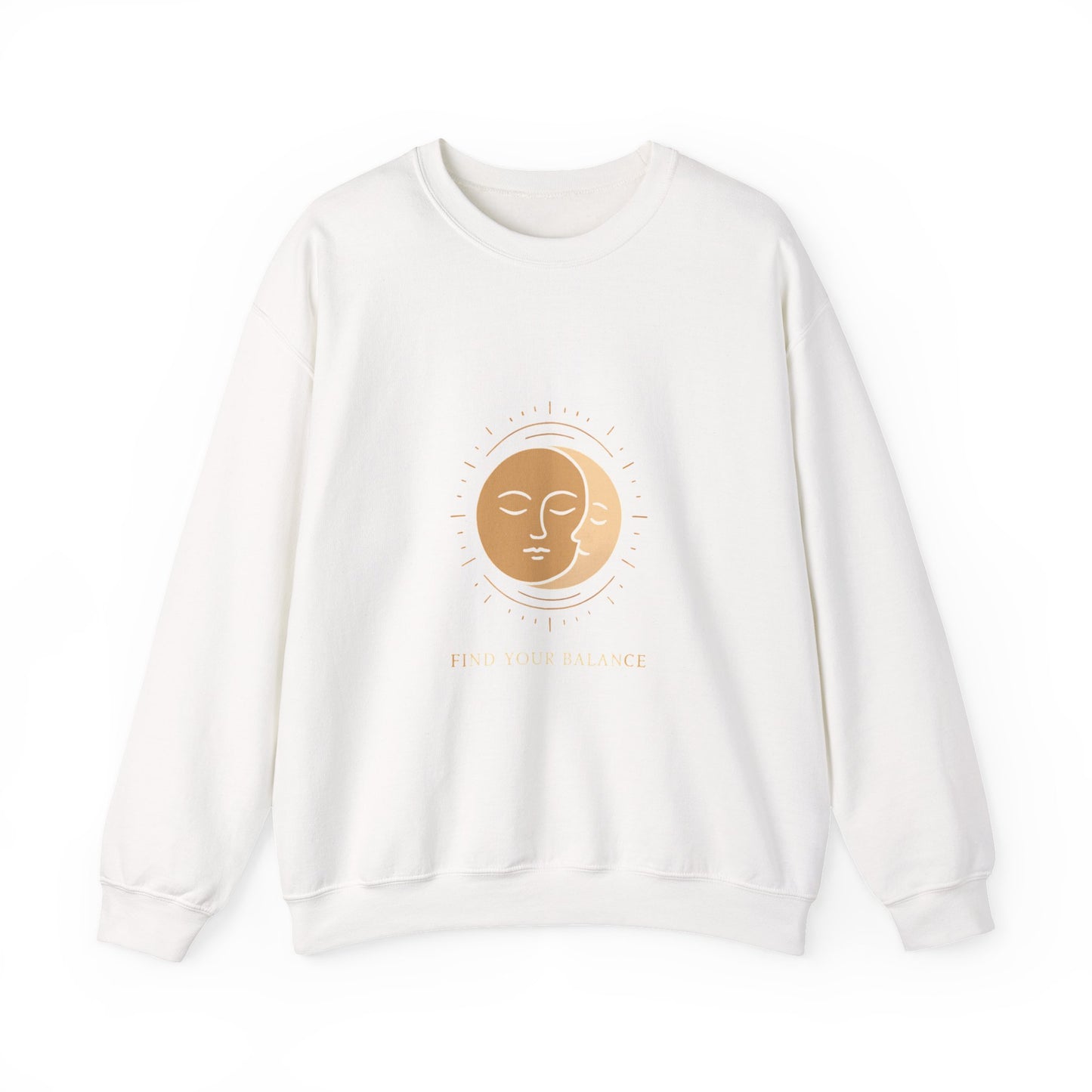 Minimalist Sun & Moon Face Crewneck Sweatshirt — Calm Vibes, Spiritual Graphic Printify