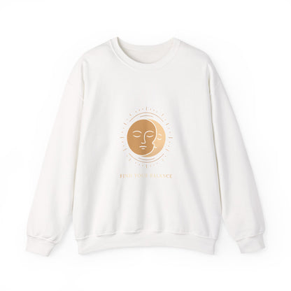 Minimalist Sun & Moon Face Crewneck Sweatshirt — Calm Vibes, Spiritual Graphic Printify