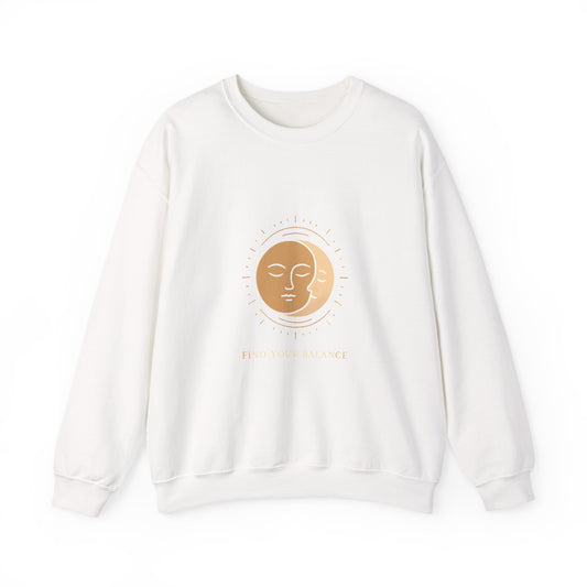 Minimalist Sun & Moon Face Crewneck Sweatshirt — Calm Vibes, Spiritual Graphic Printify