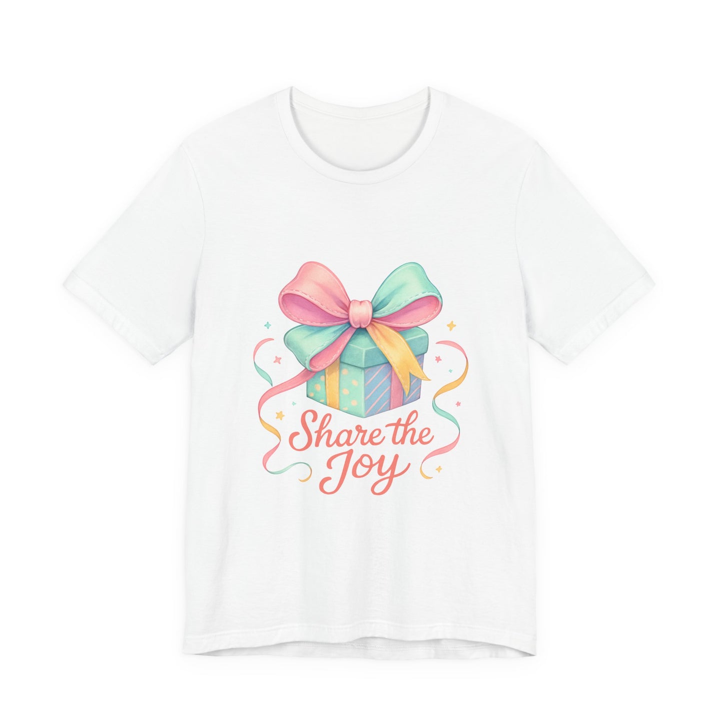 Share the Joy Gift Tee — Pastel Present Graphic T-Shirt Printify